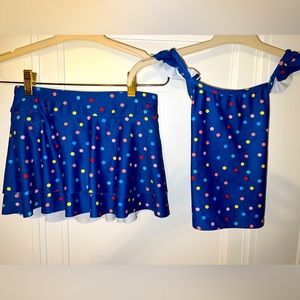 Hanna Andersson Two Piece Swimsuit Blue Polka Dot Ruffle Size 10 *Like new!*